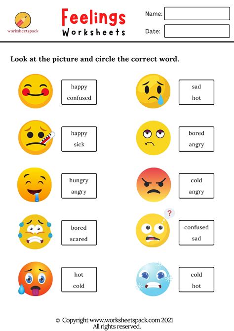Printable Matching Emotions Worksheet